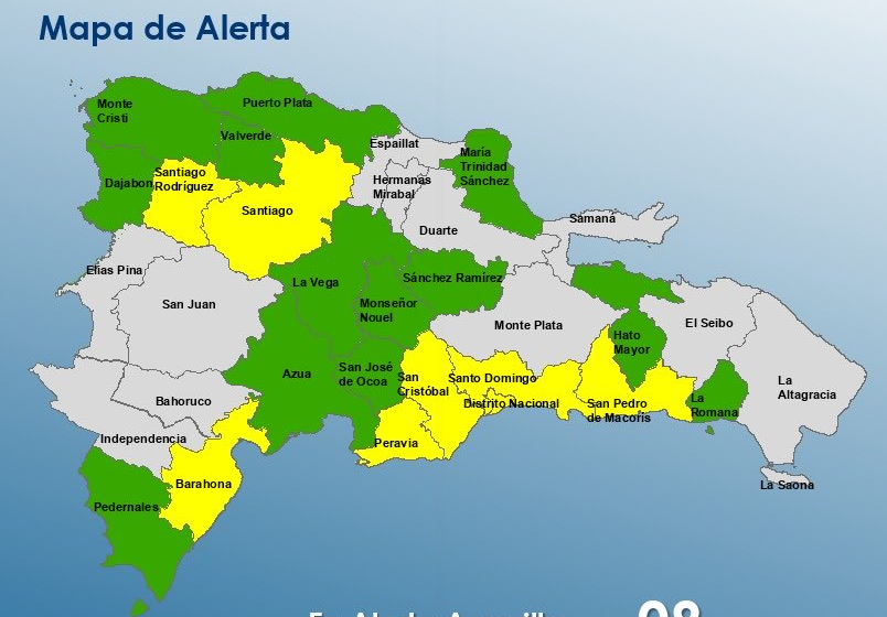  El COE aumenta 8 provincias en alerta amarilla y 13 en alerta verde